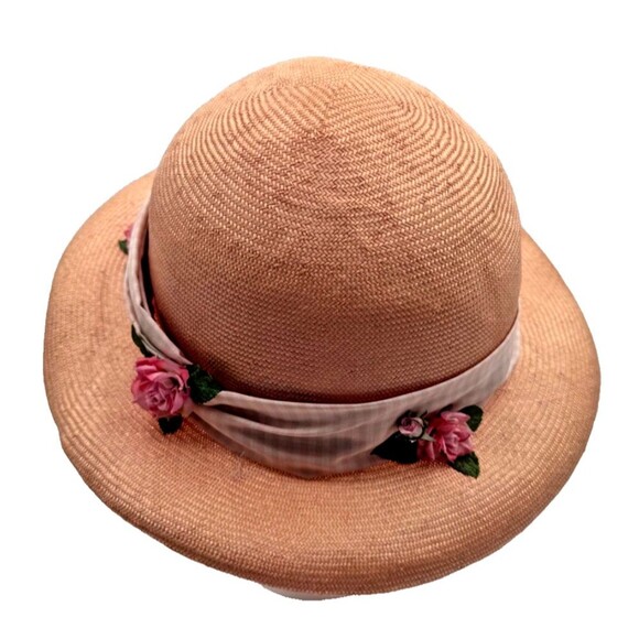 RARE Vintage Womens Pink Straw Hat Roses Garden Party by Anne Vuille Barney\'s main image 6